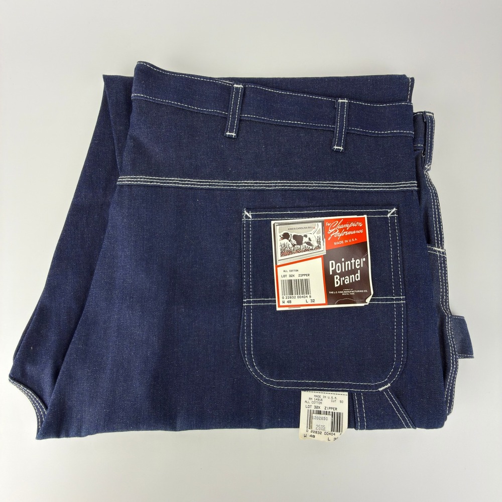 Vintage Pointer Brand Indigo Blue Denim Carpenter Work Pants Mens 48x32 USA NOS